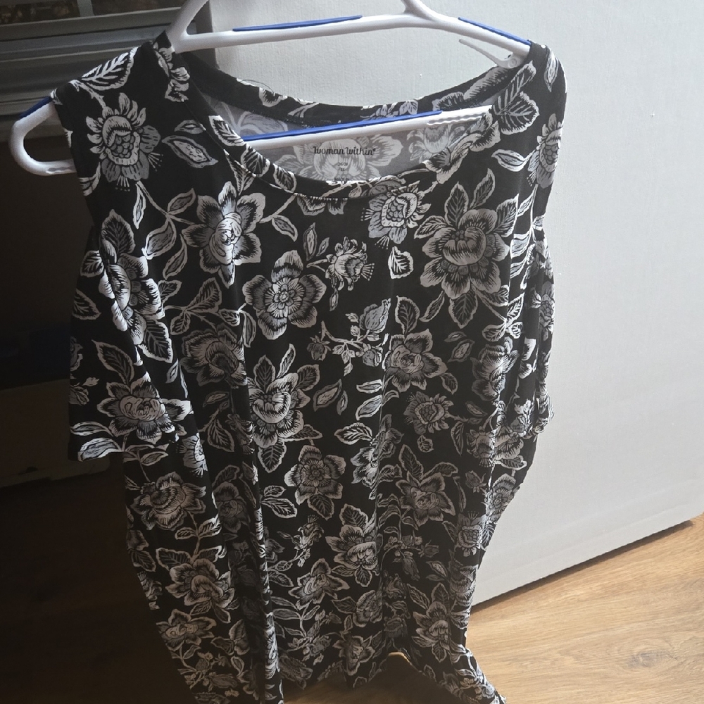 Woman Within Monochrome Floral Blouse